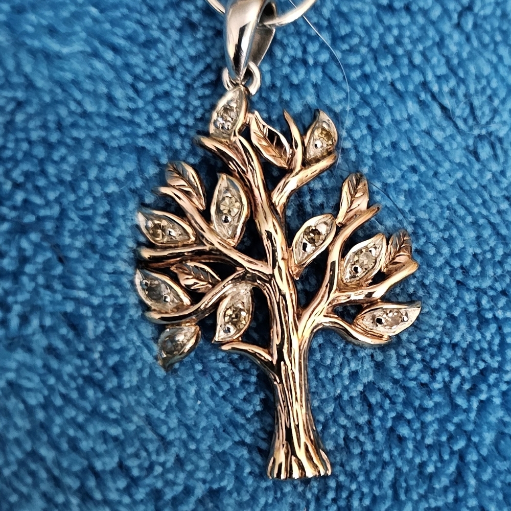 Set of 2 Tree Pendants, 1-925 Diamond Accents, 1-10KYG Diamond Cut,+Bonus,NWTs!